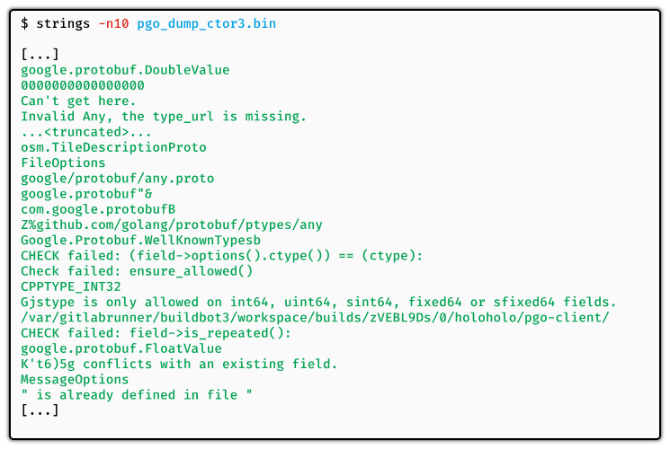 Data area after LIEF dump