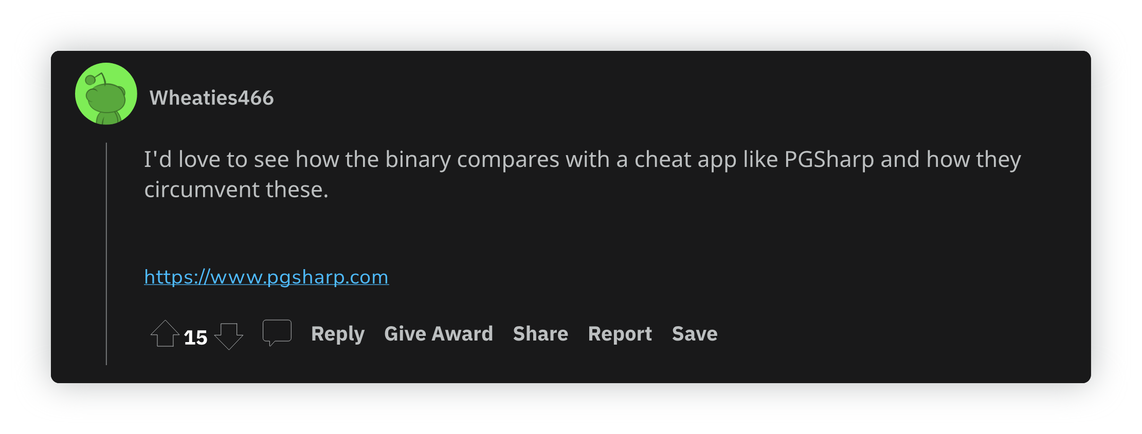reddit comment about PGSharp